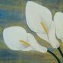 This painting is simple and modern at the same time.
I cut these calla lilies from my garden, arranged them and then painted them in my studio. I painted this floral still life with acrylic paint on canvas .There is a lot of movement and texture in the acrylic paint using palette knife. Flowers that never fade, what more could you ask for? 
Making fortunate discoveries by accident is called "Serendipity".