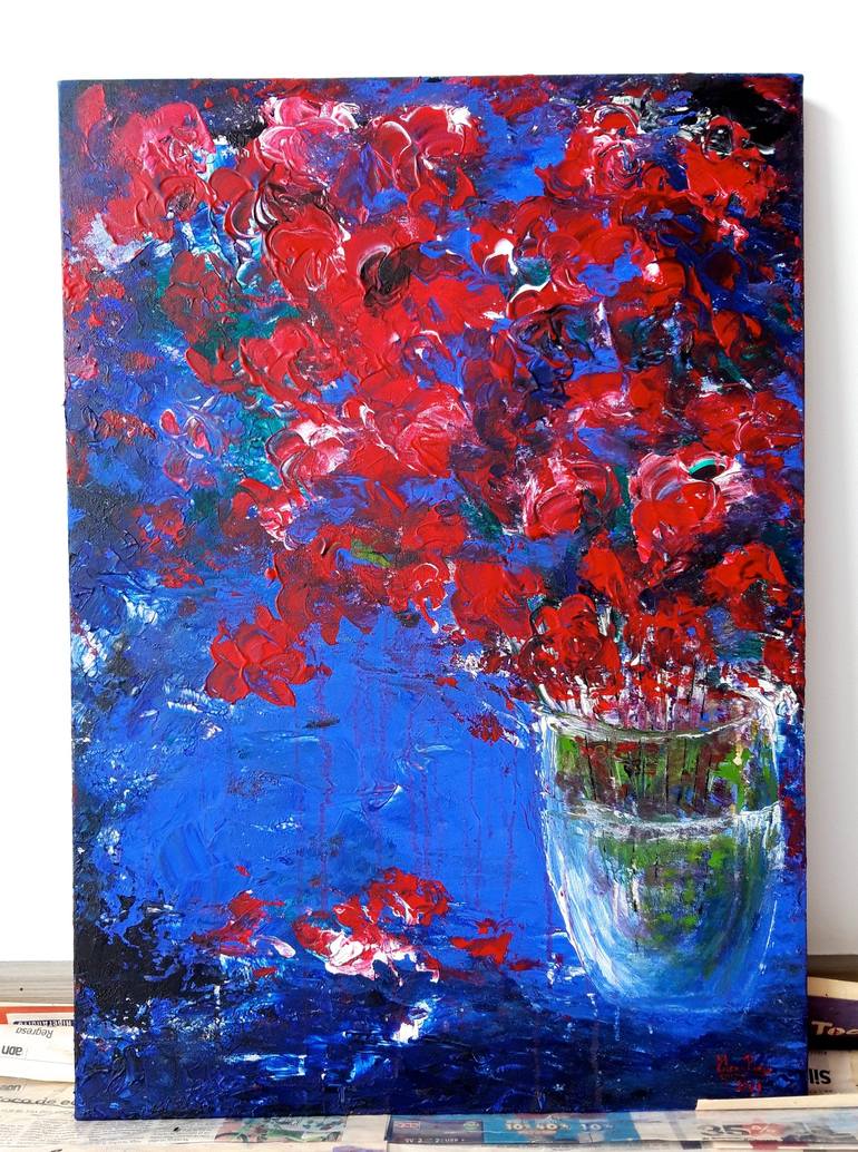 Original Abstract Expressionism Floral Painting by Elena Parau