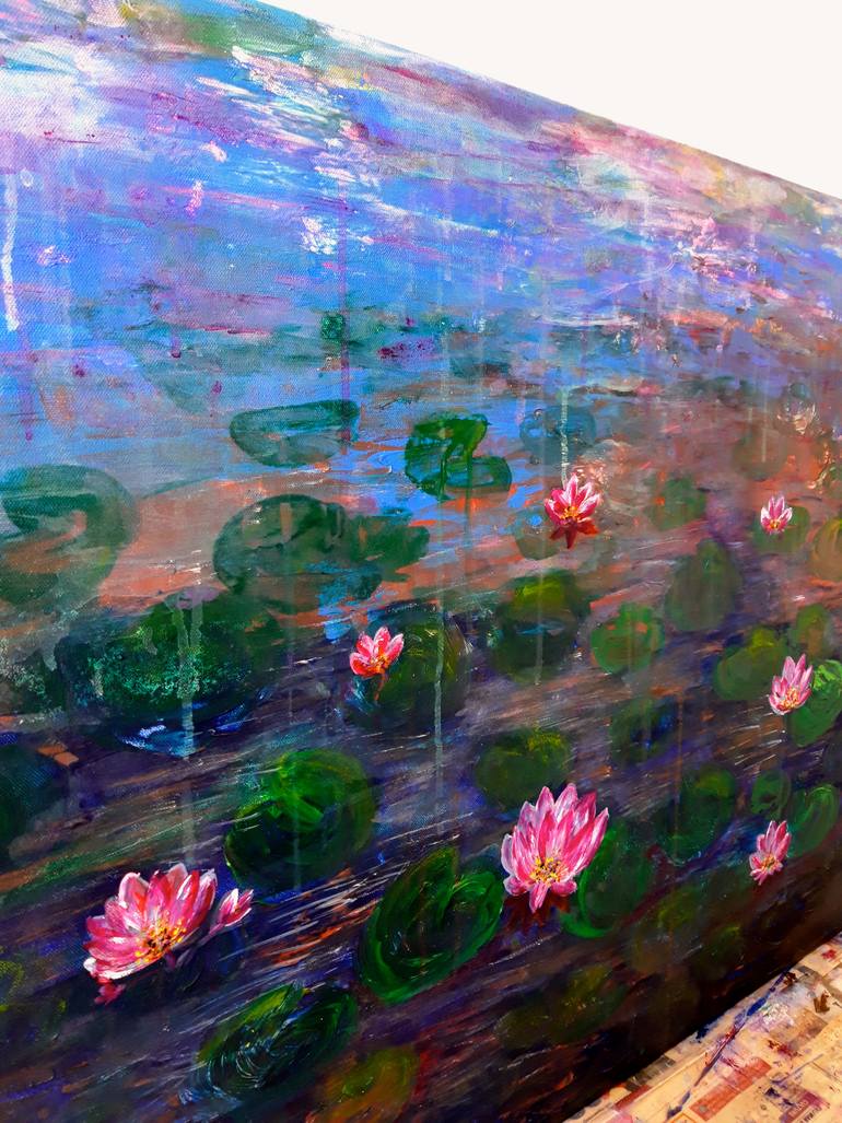 Pink Water Lilies In A Twilight Painting By Elena Parau Saatchi Art