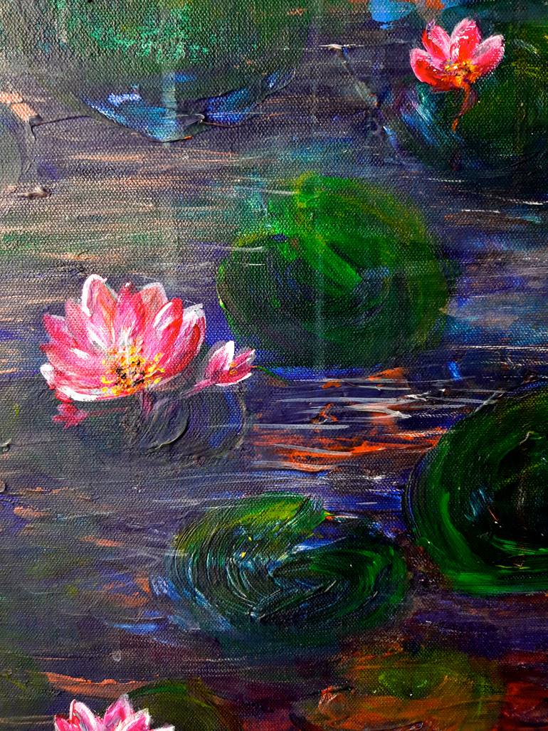 Pink Water Lilies In A Twilight Painting By Elena Parau Saatchi Art