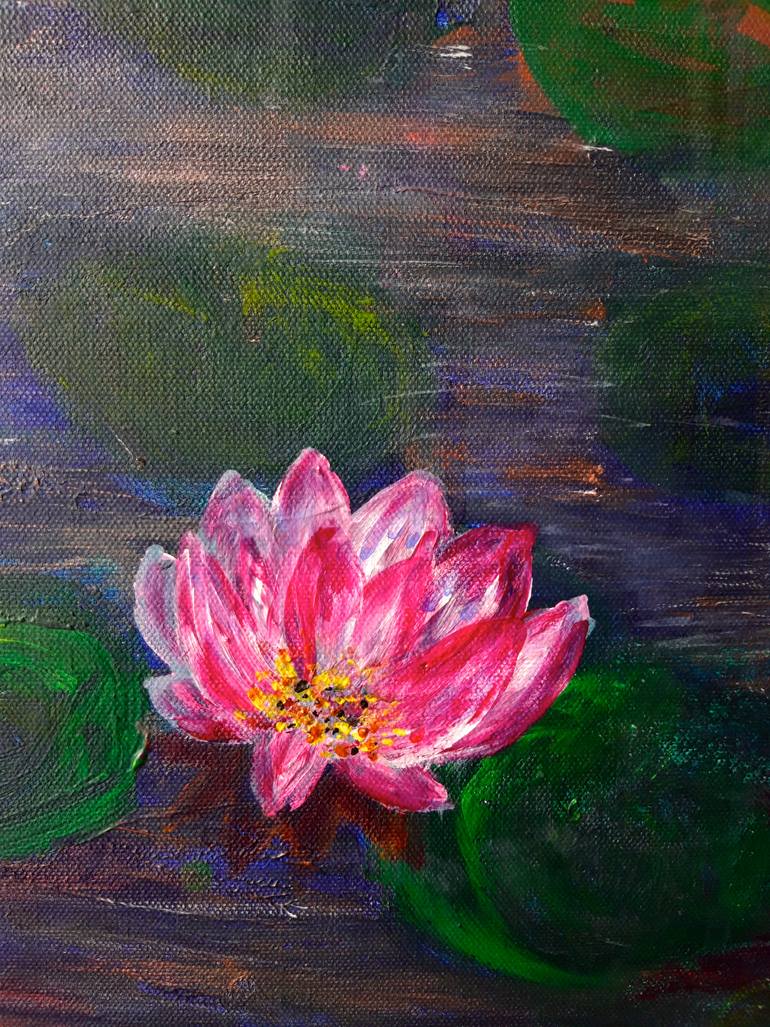 Pink Water Lilies In A Twilight Painting By Elena Parau Saatchi Art