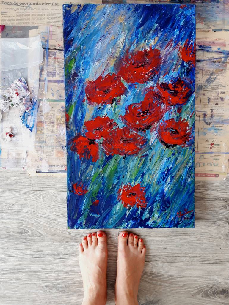 Original Abstract Expressionism Floral Painting by Elena Parau