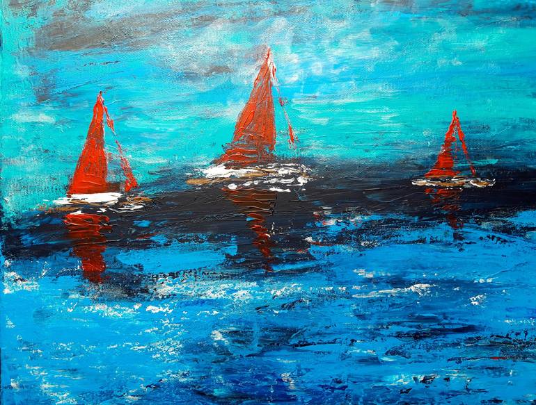 Original Boat Painting by Elena Parau