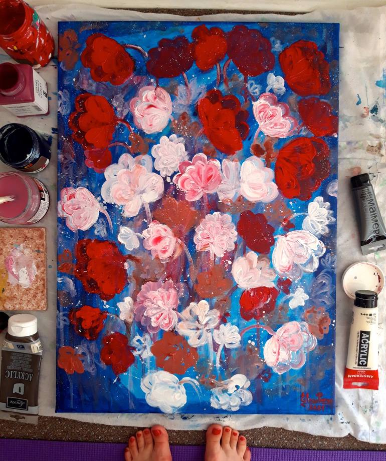 Original Abstract Floral Painting by Elena Parau