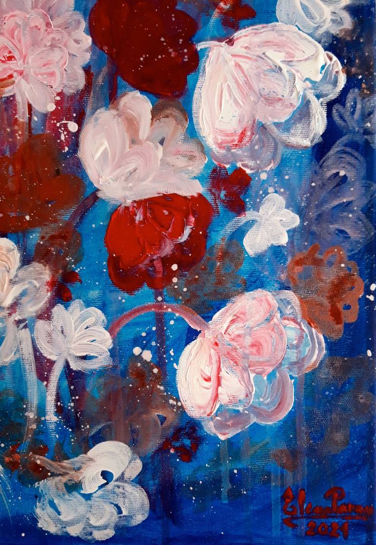 Original Abstract Floral Painting by Elena Parau