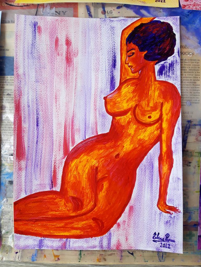 Original Art Deco Nude Painting by Elena Parau