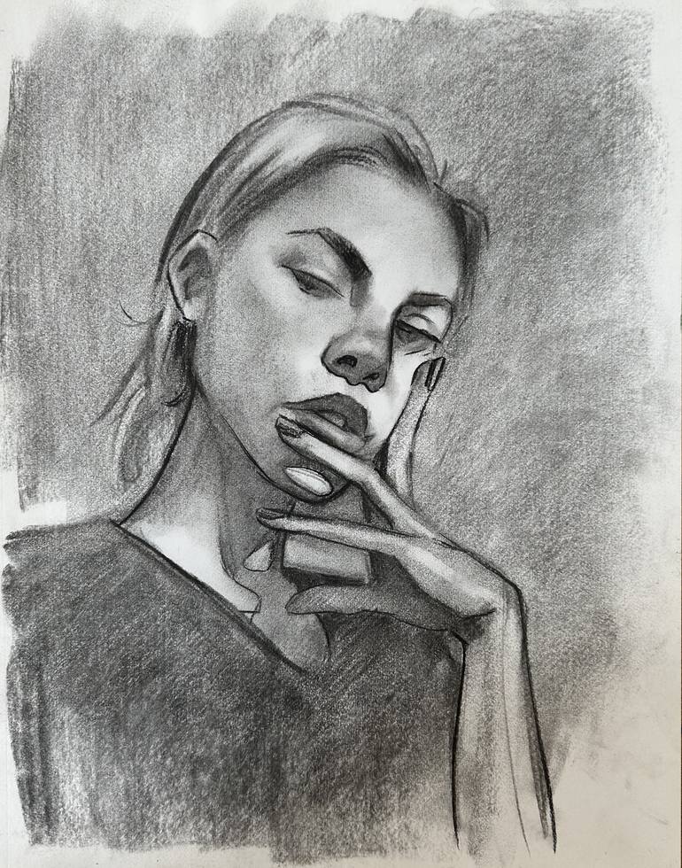 Original Hand Drawn Charcoal Drawing, Drawing by Michael Connors