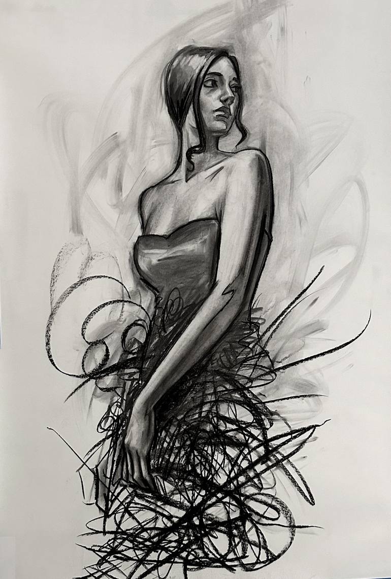 Original Hand Drawn Charcoal Drawing, Drawing by Michael Connors