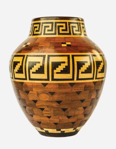 Segmented Wooden Bowl with Native American Design thumb