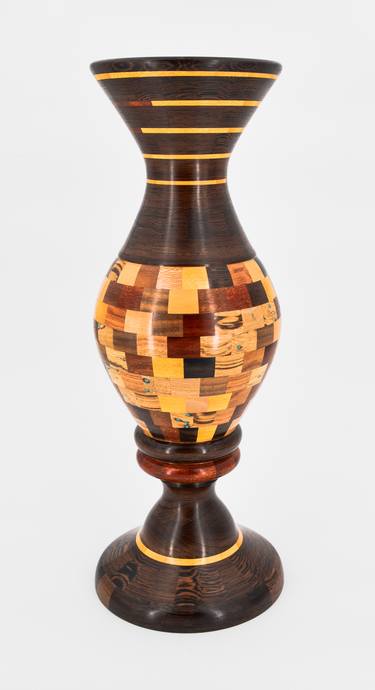 Segmented Wooden Vase with Turquoise Inlay (Sleeping Beauty). thumb