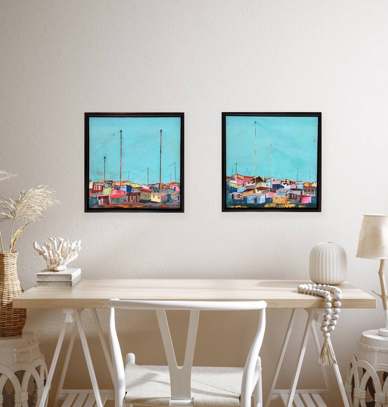 Original Abstract Expressionism Cities Painting by jo charlton
