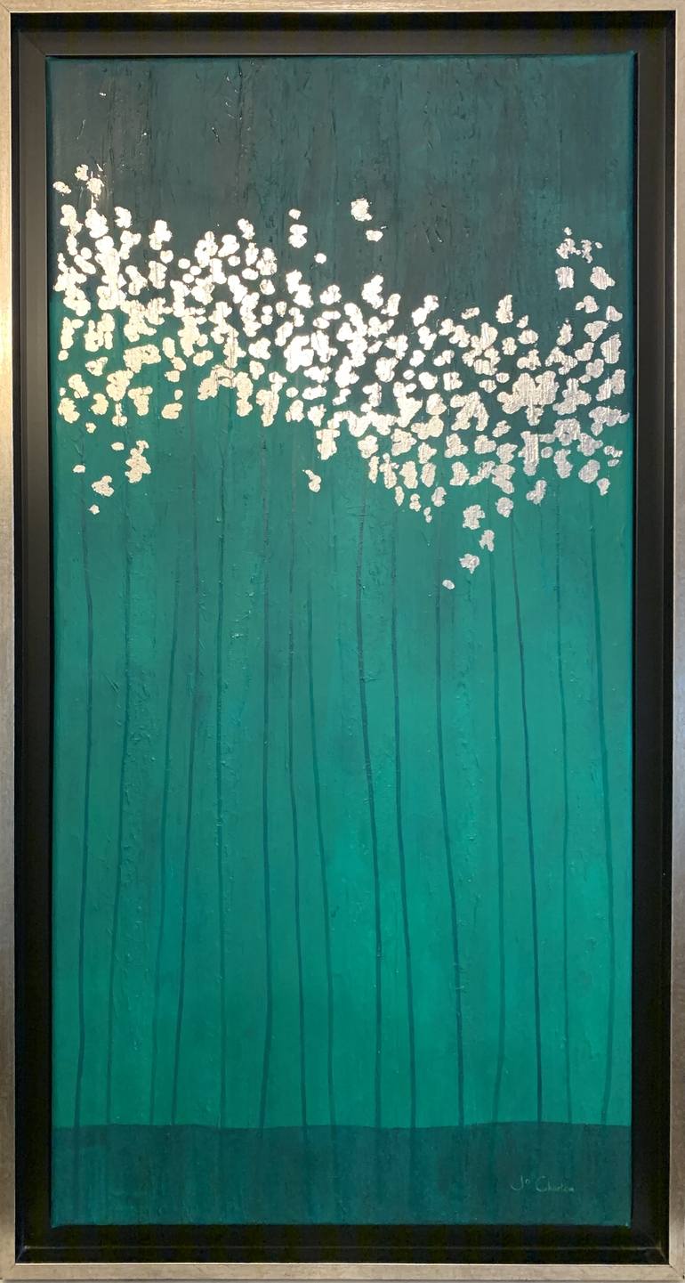 Emerald Trees With Silver Leaf Painting By Jo Charlton Saatchi Art