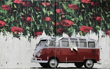 VW Van Red on Poppies A1 thumb