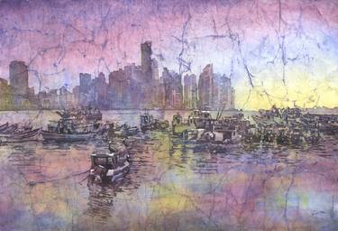 Panama City skyline watercolor landscape batik travel essentials thumb