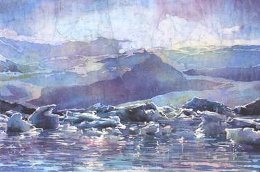 Melting Glacier Iceland watercolor batik painting thumb
