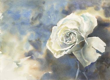 Watercolor painting white rose floral artwork colorful flower thumb