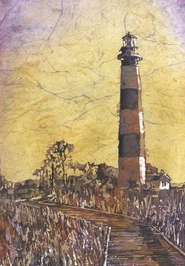 Watercolor landscape lighthouse painting Outer Banks OBX thumb