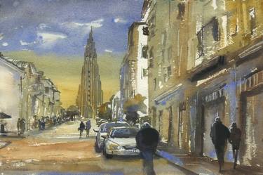 Iceland Hallgrimskirkja church Reykjavik watercolor painting thumb