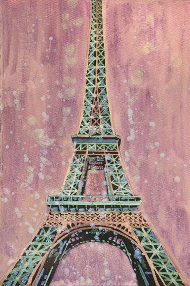 Paris France colorful watercolor painting Eiffel Tower art thumb