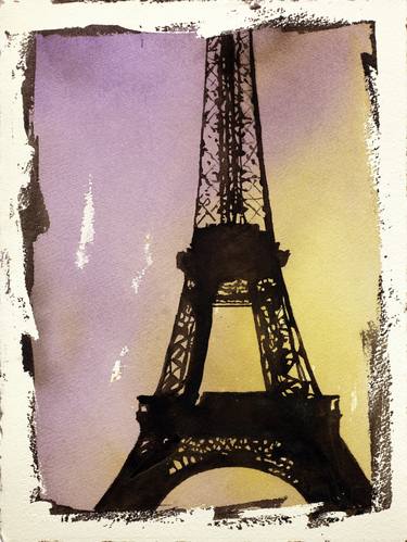 Eiffel Tower colorful lanscape Paris France watercolor painting thumb
