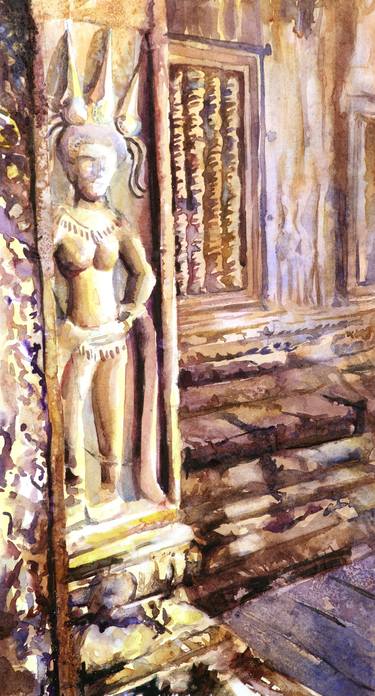Angkor Wat Apsara bas-relief travel painting watercolor landscape thumb