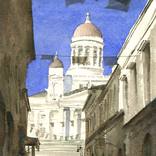 Helsinki Cathedral Finland watercolor painting art for house by Ryan Fox AWS NWS
