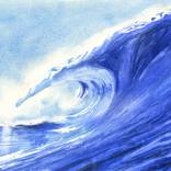 Ocean waves colorful blue watercolor landscape nautical by Ryan Fox AWS NWS