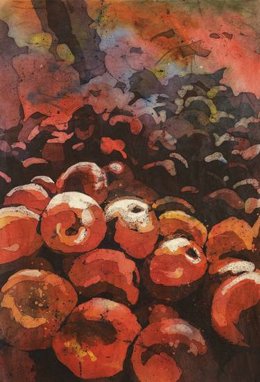 Fine art watercolor batik painting of fruits & vegetable at Farmers' Market- Raleigh, NC thumb