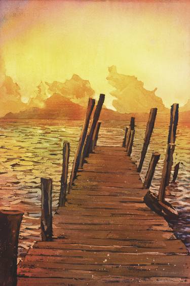 sunset paintings in watercolor