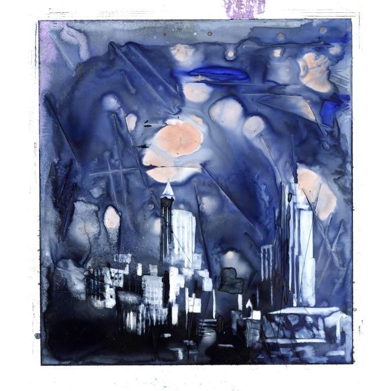 Fine Art Abstract/Semi-Representational Watercolor On Yupo Synthetic Of Downtown Raleigh, Nc Skyline Painting By Ryan Fox Aws | Saatchi Art