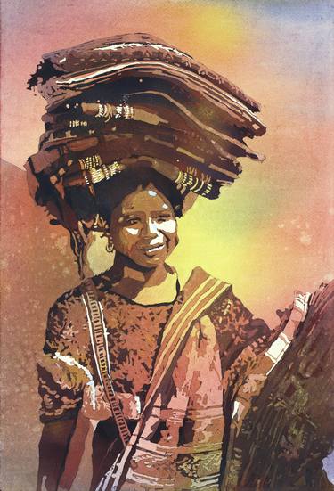 Watercolor painting of woman Antigua- Guatemala thumb