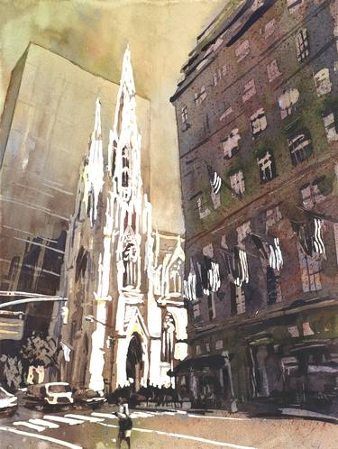 St. Patrick's Cathedral in New York City.  Watercolor thumb