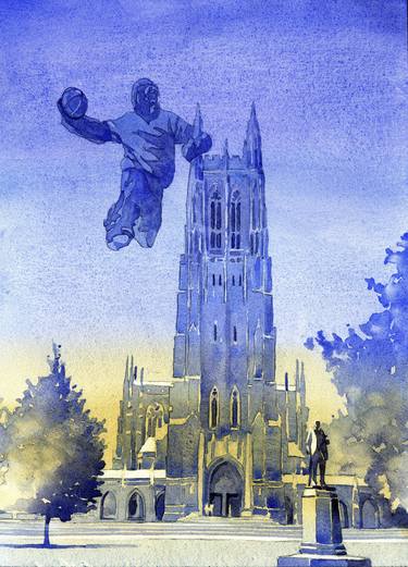 Watercolor monster dunking basketball Duke Chapel- Duham, NC thumb