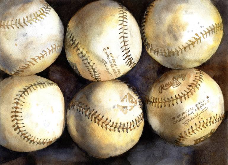 Baseball painting. Watercolor painting of baseballs, home decor baseball  Painting by Ryan Fox AWS