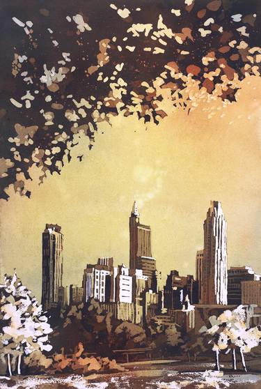 Watercolor painting of downtown Raleigh, NC skyline thumb