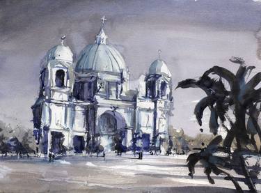 Painting of the Berlin Cathedral.  Fine art watercolor painting of Protestant Berlin Cathedral on  Museum Island in the Mitte district. thumb