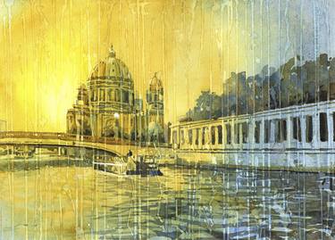 Berlin Cathedral- Germany.  Fine art watercolor painting of Protestant Berlin Cathedral on Museum Island in the Mitte district. thumb