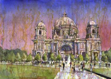 Berlin Cathedral (Berliner Dom) fine art watercolor painting-Germany.  Watercolor painting of Berlin Cathedral Germany art thumb