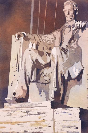 Lincoln Monument watercolor painting in Washington, DC.  Watercolor pouring.  Painting Lincoln Monument thumb