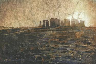 Stonehenge monolithic ruins in the UK countryside at sunset.  Stonehenge artwork fine art painting thumb