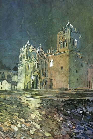 Cusco Cathedral on the Plaza de Armas at dusk- Peru. thumb