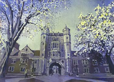 University of Michigan Law School exterior- Ann Arbor, MI.  Watercolor painting of U of M Law School Michigan thumb