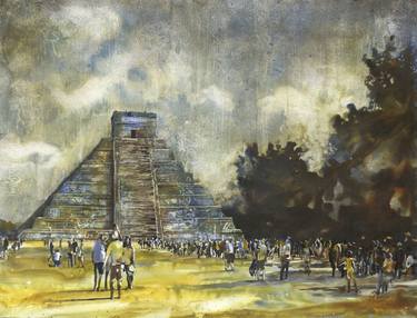 Mayan ruins at Chichen Itza, in the Yucatan Peninsula- Mexico.  El Castillo  Chichen Itza Mexico artwork thumb