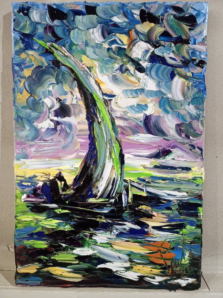 Original Abstract Boat Painting by Antonino Puliafico