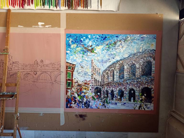 Original Abstract Architecture Painting by Antonino Puliafico