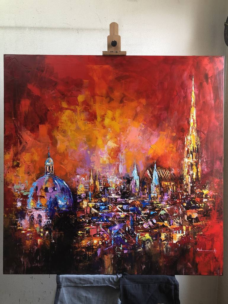 Original Abstract Expressionism Cities Painting by Mande A