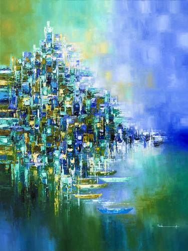 Original Abstract Cities Paintings by Mande A