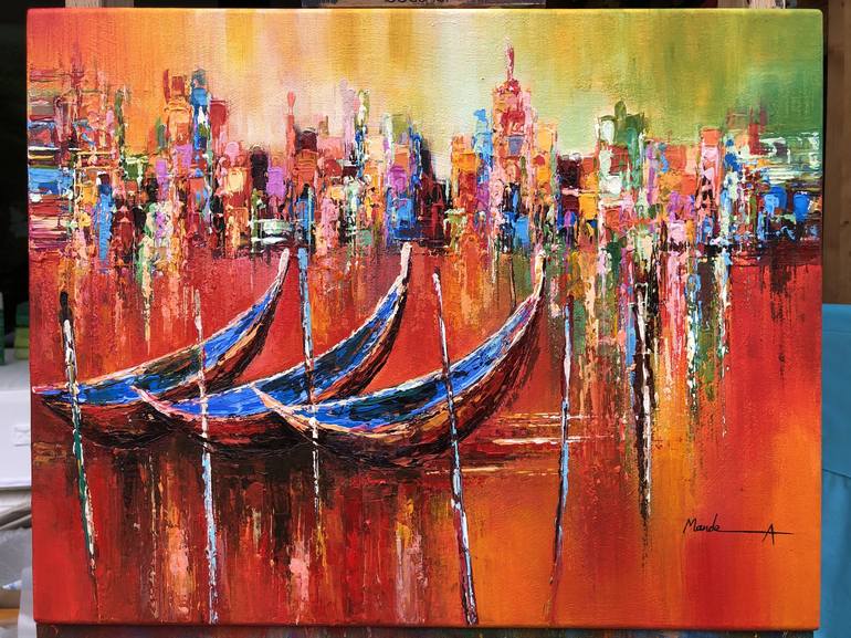 Original Abstract Cities Painting by Mande A