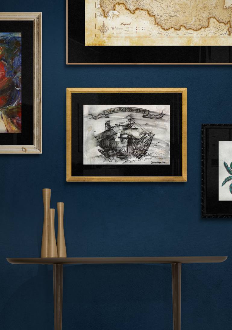Original Surrealism Boat Drawing by Victoria Bereznitskaya