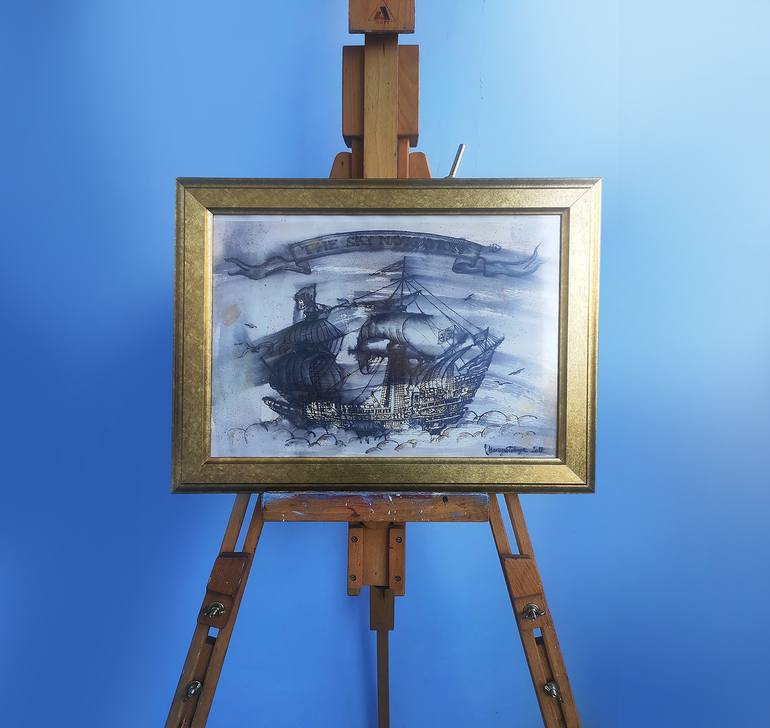 Original Surrealism Boat Drawing by Victoria Bereznitskaya